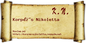 Korpás Nikoletta névjegykártya